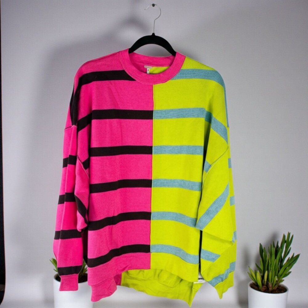 NEW Free People Uptown Stripe Pullover Sweater in Aurora Combo Size XS